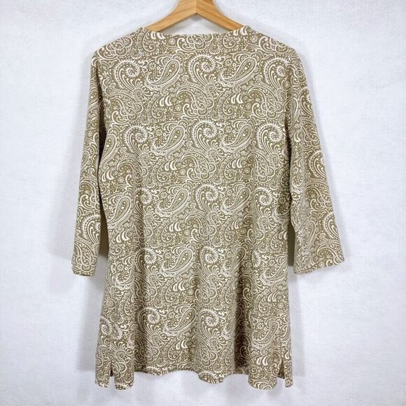 🔥 3/$15 🔥Liz Claiborne Tunic Tee V-Neck Paisley Grandma Core Boho Academia M - Picture 2 of 4